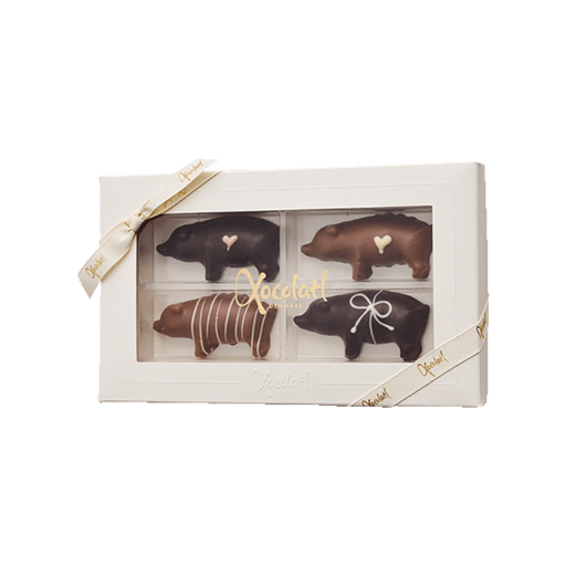 Håndlavet marcipangris med mørk, lys og hvid chokolade – julefavorit og gaveidé.