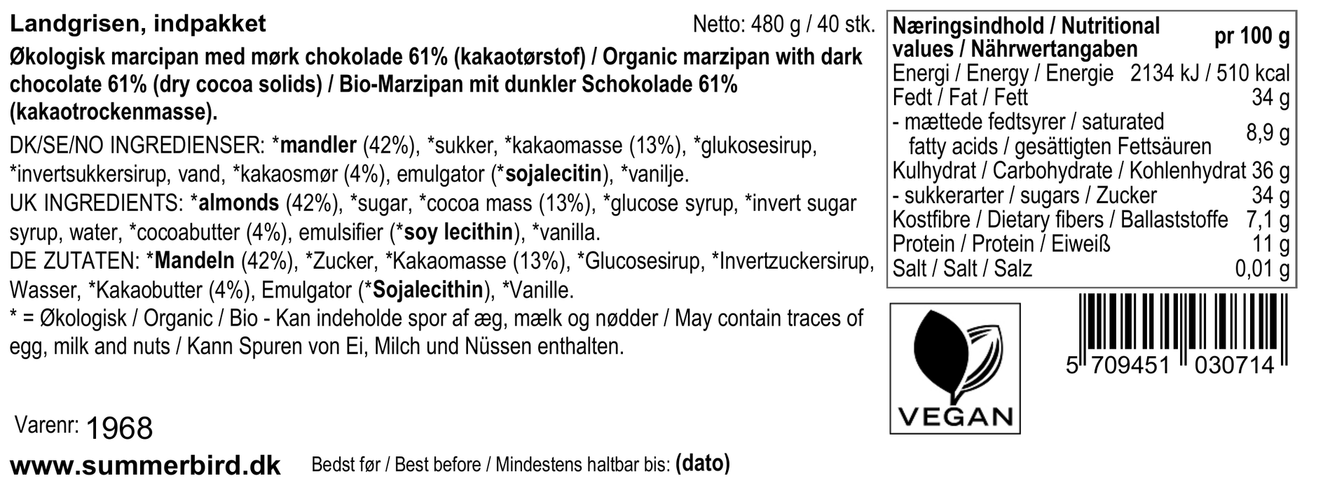 Marcipangris med mørk chokolade | Summerbird