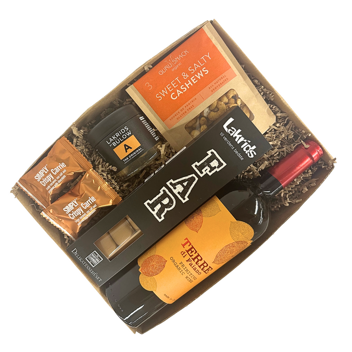 Fars dags gave med rødvin, nødder, lakrids og chokolade