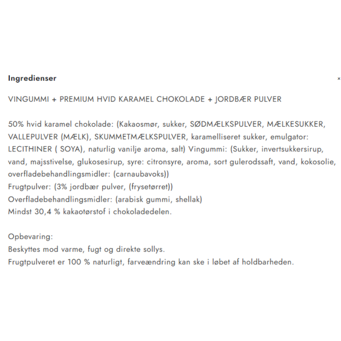 Vingummi med hvid chokolade og jordbær. Love Edition. Flowpack | Box the original