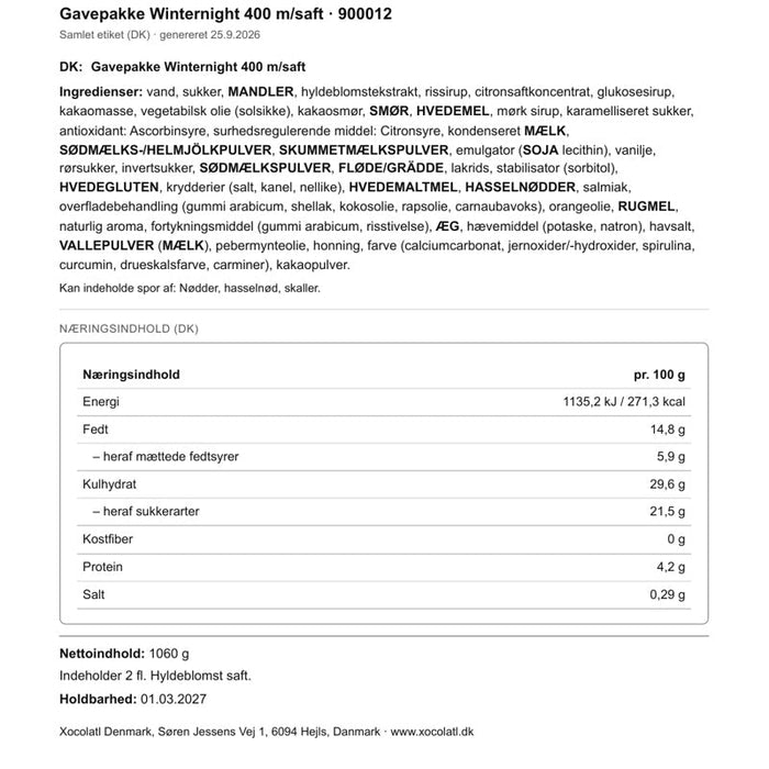 Varedeklaration – Julegave med chokolade og smørkarameller