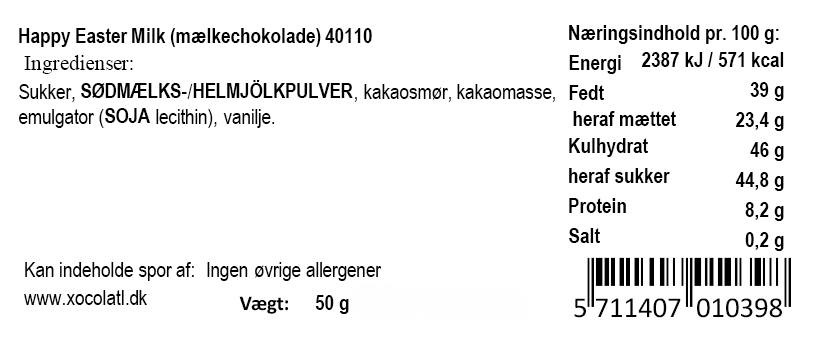 Chokoladeplade 'happy easter', mælkechokolade | Xocolatl