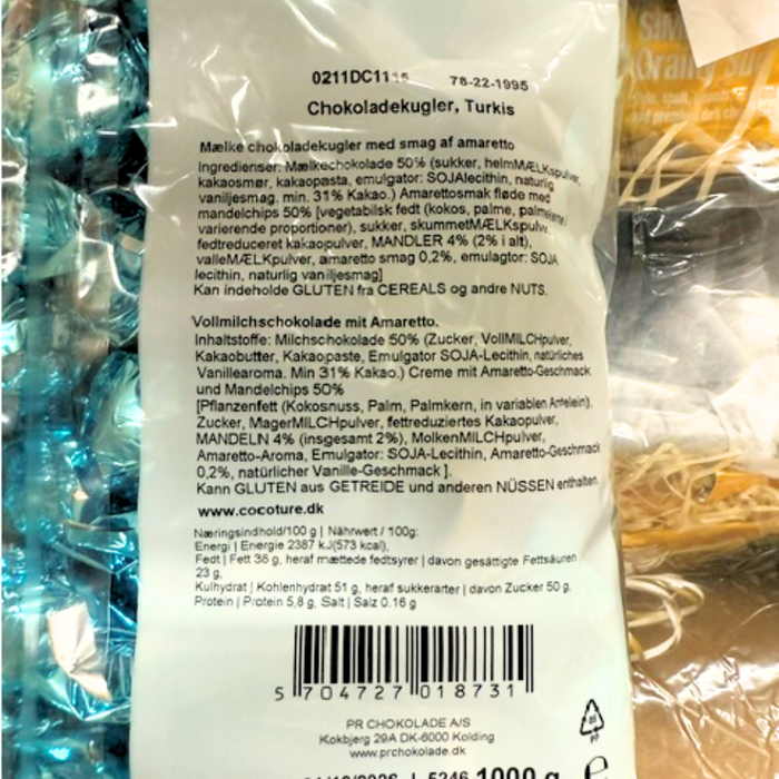 Chokoladekugle | Mælkechokolade med amaretto - turkis