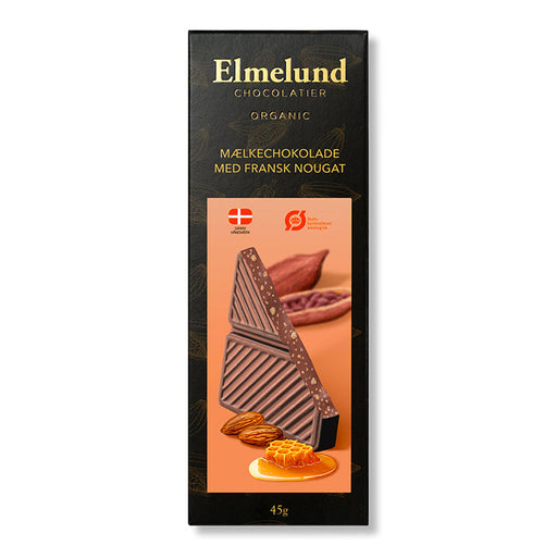 Elmelund Chocolatier, chokoladeplade med mælkechokolade og fransk nougat