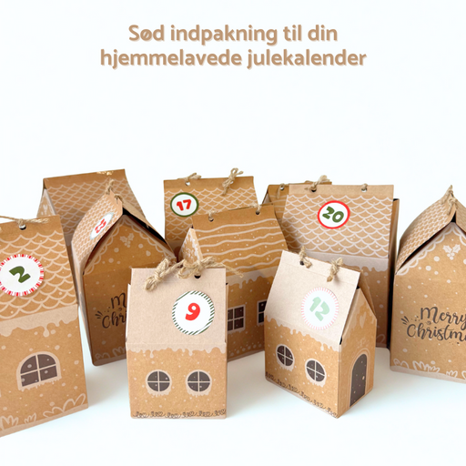 Kreativ DIY julekalender med søde huse til ophængning og fyld med gaver eller godter