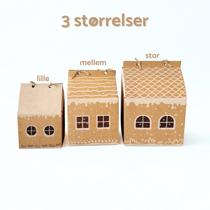 Tom julekalender til udfyldning – 24 små, mellemstore og store pap-huse i juledesign