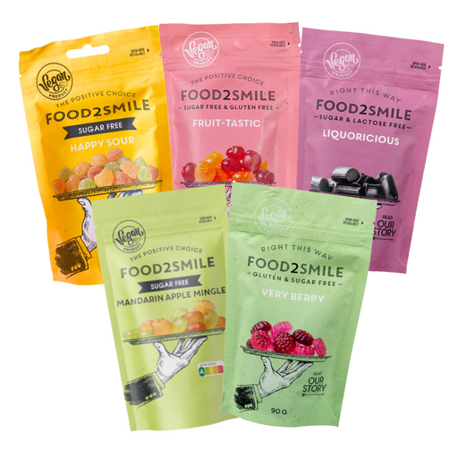 Sampak med 5 poser sukkerfrie slikposer. Denne sampak indeholder 5 poser med forskellige varianter – nøje udvalgt til dig, der elsker variation og god smag uden sukker.