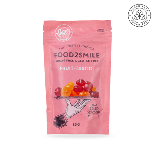 Sukkerfrit vegansk slik med smag af appelsin og kirsebær – frugtige vingummier uden gluten, perfekt som en sommerlig og ansvarlig snack.