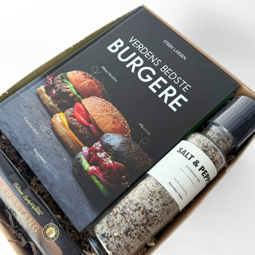 Gaveæske til burger-elskeren med bog, salt og lakrids
