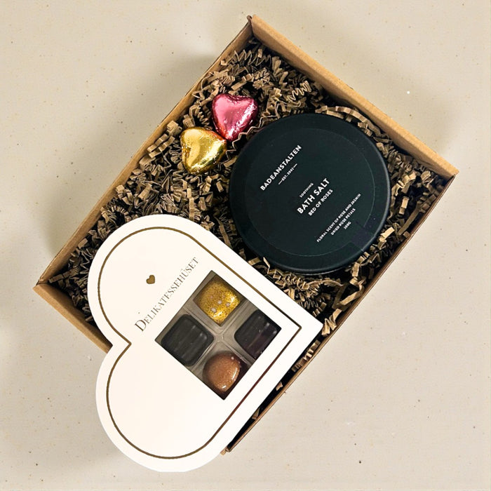 Valentinesdag | Romantisk gaveæske med chokolade & badesalt