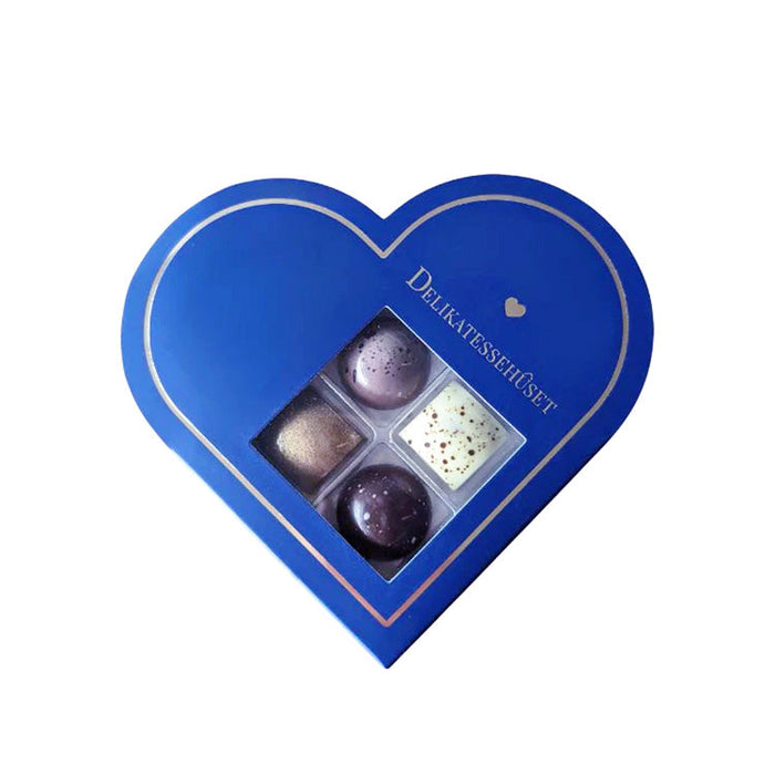 Blå Hjerte gaveæske med 4 chokolader