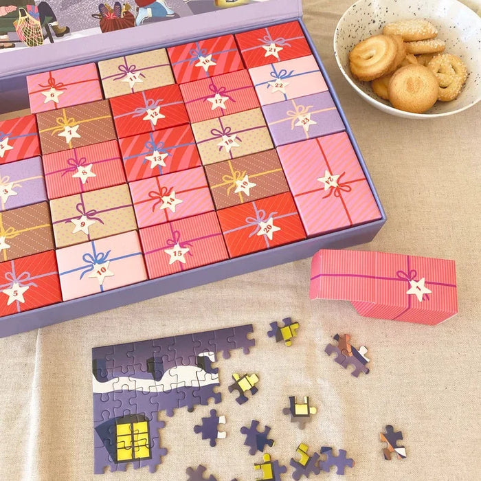 Genanvendelig julekalender med 24 puslespilsæsker