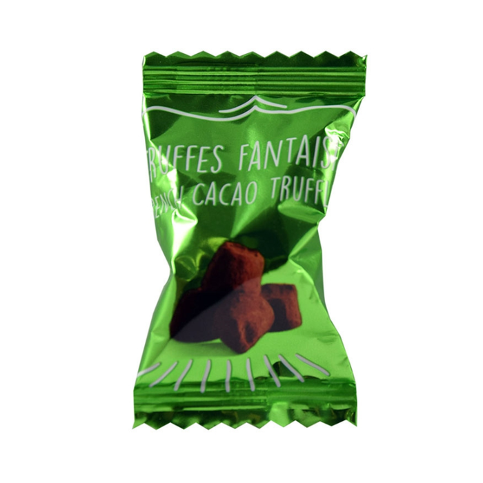 Lysegrøn flowpack med Weibels Lemon Pie chokoladetrøffel