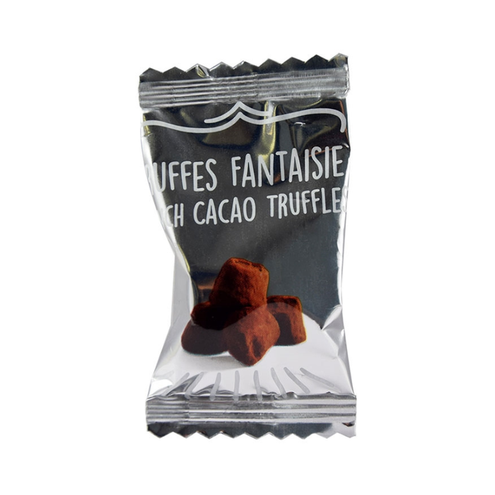 Sølvfarvet flowpack med Weibel chokoladetrøffel med champagne