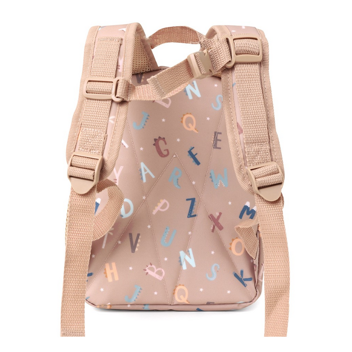 Brun mini rygsæk til børnehaven. Med søde motiver.