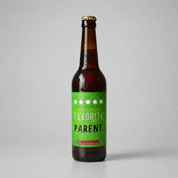 Specialøl med sjov tekst “Favorite Parent” 