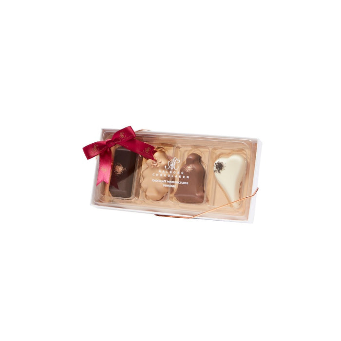 Marcipanæske med 4 figurer Bordeaux fra Aalborg Chokoladen