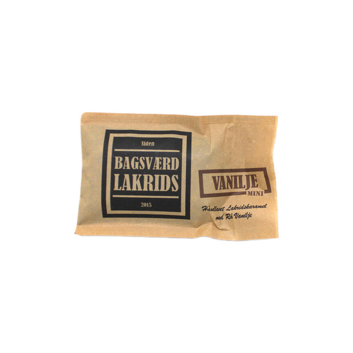 Vanilje Mini lakridsplade fra Bagsværd Lakrids med brun variantmærkning