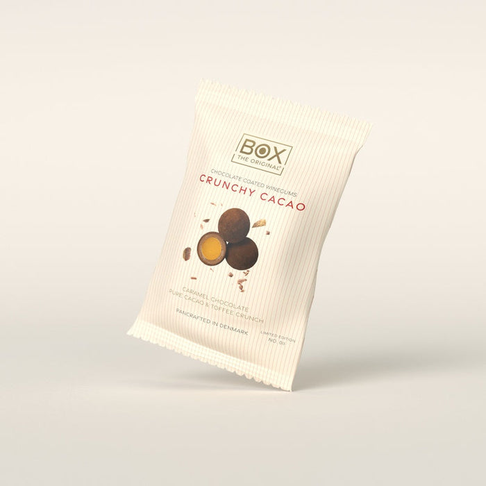 Crunchy Cacao 70 g fra Box The Original – pose med chokoladeovertrukket vingummi