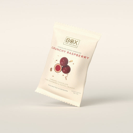 Crunchy Raspberry 70 g fra Box The Original – pose med chokoladeovertrukket vingummi