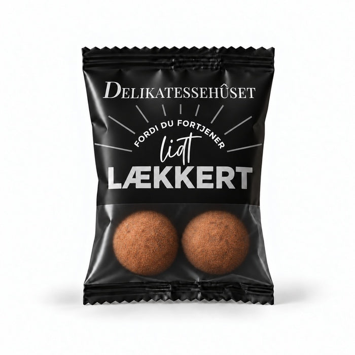 Bülow D flowpack med beskeden Fordi du fortjener lidt lækkert