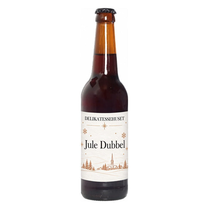 Flaske Jule Dubbel med Delikatessehusets etiket 50 cl