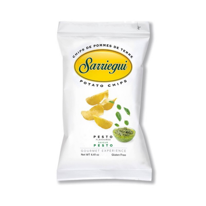 Små poser med chips med pesto smag